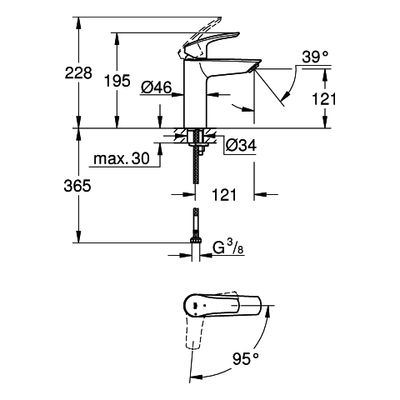 Grohe EH-WT-Batterie Eurosmart 23395_3 M-Size MST kalt glatter Körper, Farbe chrom Bild 3