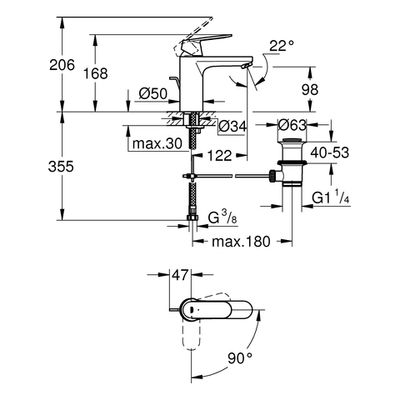 Grohe EH-WT-Batterie Eurosmart C 23396 mittelhoch Mittelstellung kalt, Farbe chrom Bild 3