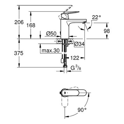 Grohe EH-WT-Batterie Eurosmart C 23397 mittelh. Kette Mittelstellung kalt, Farbe chrom Bild 3