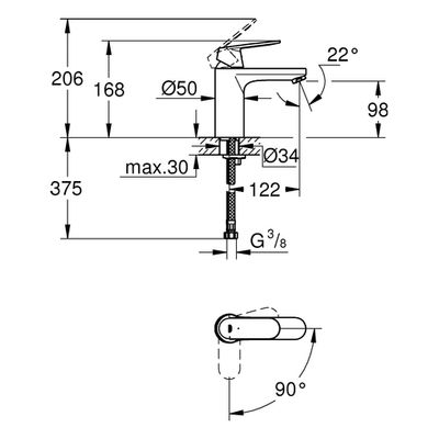 Grohe EH-WT-Batterie Eurosmart C 23398 mh. gl. Körper Mittelstell. kalt, Farbe chrom Bild 3
