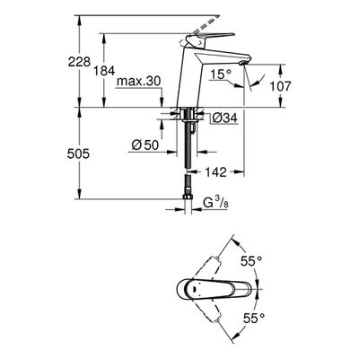 Grohe EH-WT-Batterie Eurodisc C 23449_2 mittelhohe Ausführ. glatter Körper, Farbe chrom Bild 3