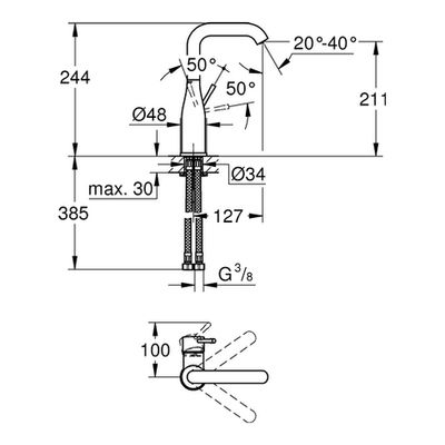 Grohe EH-WT-Batterie Essence 23541_1 L-Size U-Auslauf glatter Körper, Farbe silberfarben Bild 3