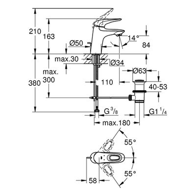 Grohe EH-WT-Batterie Eurostyle 23564_3 S-Size Zugstangen-Ablaufgarnitur, Farbe chrom Bild 3
