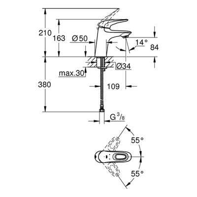 Grohe EH-WT-Batterie Eurostyle 23567_3 S-Size ZERO glatter Körper, Farbe silberfarben Bild 3