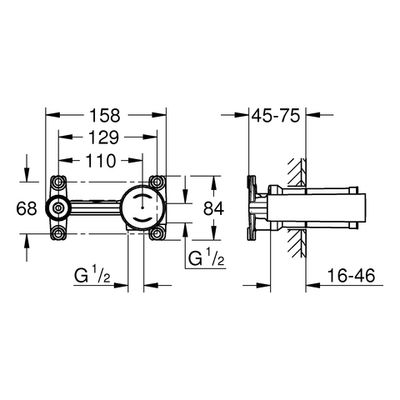Grohe Universal-Einbaukörper, für 2-Loch Waschtisch-Wandbatterien Bild 3