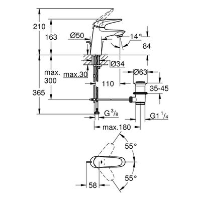 Grohe EH-WT-Batterie Eurostyle 23707_3 S-Size Hebel geschl. moon white / chrom, Farbe moon white Bild 3