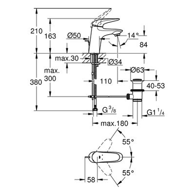 Grohe EH-WT-Batterie Eurostyle 23708_3 S-Size Zero Hebel geschl, Farbe silberfarben Bild 3