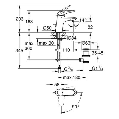 Grohe EH-WT-Batterie Eurostyle 23709_3 S-Size MST kalt Hebel geschlossen, Farbe chrom Bild 3