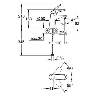 Grohe EH-WT-Batterie Eurostyle 23715_3 S-Size gl. Körper Hebel geschl, Farbe chrom Bild 3