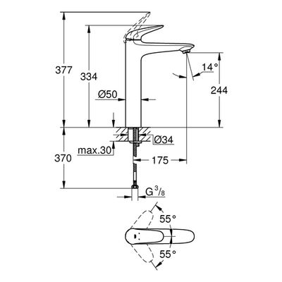 Grohe EH-WT-Bat. Eurostyle 23719_3 XL-Size gl. Körper Hebel geschl, Farbe chrom Bild 3