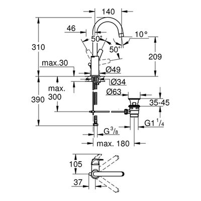 Grohe EH-Waschtischbatterie BauFlow L-Size, Farbe chrom Bild 3