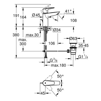 Grohe Einhebel-Waschtischbatterie Baüdge, M-Size, verchromt, 106 mm, Farbe chrom Bild 3