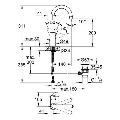 Grohe Einhand-Waschtischbatterie Baüdge 23760 L-Size, Farbe silberfarben Bild 3