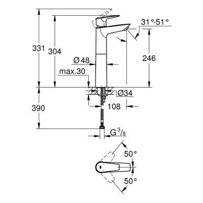Grohe EH-Waschtischbatterie Baüdge 23761_1 XL-Size glatter Körper, Farbe chrom Bild 3