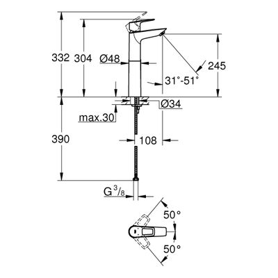 Grohe EH-Waschtischbatterie BauLoop 23764_1 XL-Size glatter Körper, Farbe chrom Bild 3