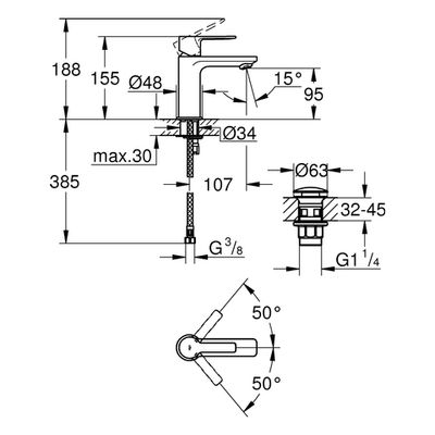 Grohe EH-WT-Batterie Lineare 23791_1 XS- Size PushOpen Ablgrt. hard graphite geb, Farbe hard graphite Bild 3
