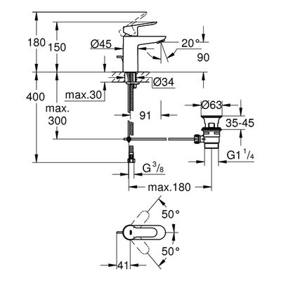 Grohe Einhand-Waschtischbatterie Baüdge S-Size Temperaturbegrenzer, Farbe silberfarben Bild 3