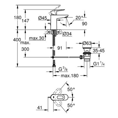 Grohe Einhand-Waschtischbatterie BauLoop S-Size Temperaturbegrenzer, Farbe silberfarben Bild 3