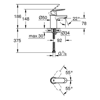 Grohe EH-Waschtischbatterie Eurosmart C S-Size glatter Körper, Farbe silberfarben Bild 3