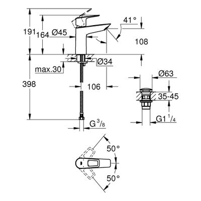 Grohe EH-WT-Batterie BauLoop 23886_1 M-Size PushOpen Ablaufgarnitur, Farbe chrom Bild 3