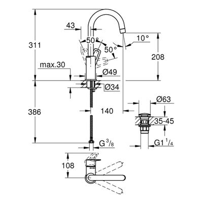Grohe EH-WT-Batterie BauLoop 23891_1 L-Size PushOpen Ablaufgarnitur, Farbe chrom Bild 3