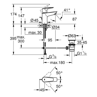 Grohe EH-WT-Batterie Baüdge 23894_1 S-Size Durchfluss 3,5l/min, Farbe chrom Bild 3