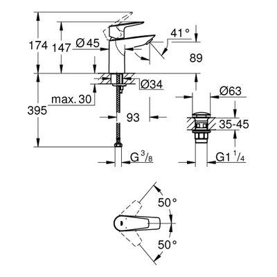 Grohe EH-WT-Batterie Baüdge 23895_1 S-Size PushOpen Ablaufgarnitur, Farbe chrom Bild 3