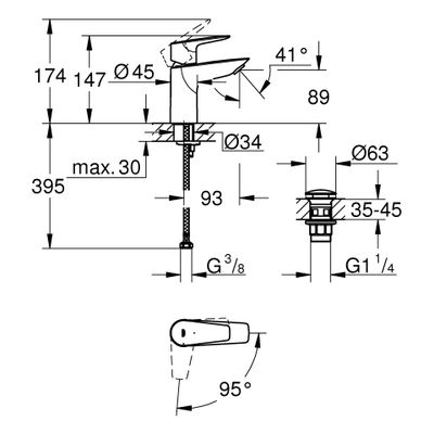 Grohe EH-WT-Batt. Baüdge 23899_1 S-Size MST kalt PushOpen Ablaufgarnitur, Farbe chrom Bild 3