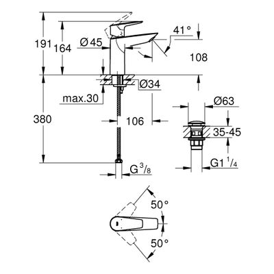 Grohe EH-WT-Batterie Baüdge 23901_1 M-Size gl. Körper PushOpen Ablgrt, Farbe chrom Bild 3