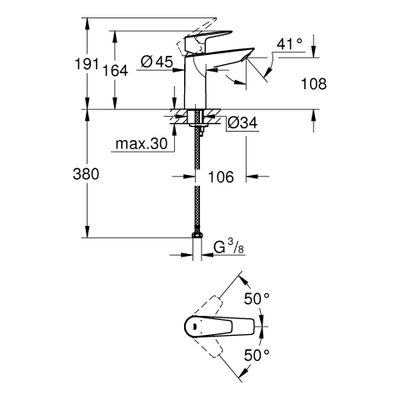 Grohe Einhebel-Waschtischbatterie Baüdge, M-Size, ohne Abl.Garnitur, verchromt, 106 mm, Farbe chrom Bild 3