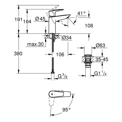 Grohe EH-WT-Batterie Baüdge 23908_1 M-Size MST kalt PushOpen Abl.grt, Farbe chrom Bild 3