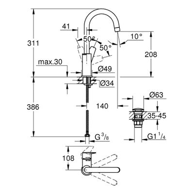 Grohe EH-WT-Batterie Baüdge 23911_1 L-Size PushOpen Ablaufgarnitur, Farbe chrom Bild 3