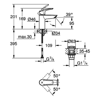 Grohe EH-WT-Batterie Eurosmart 23922_3 S-Size Push-open Ablaufgarnitur, Farbe chrom Bild 3