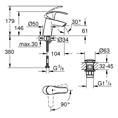 Grohe EH-WT-Batterie Eurosmart 23924_2 S-Size MST kalt Push-open Abl.grt, Farbe chrom Bild 3