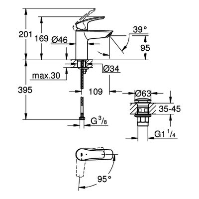 Grohe EH-WT-Batterie Eurosmart 23924_3 S-Size MST kalt Push-open Abl.grt, Farbe chrom Bild 3