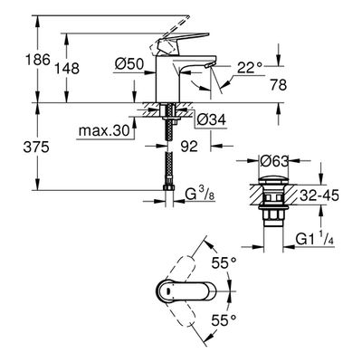 Grohe EH-WT-Batterie Eurosmart C S-Size Push-open Ablaufgarnitur, Farbe chrom Bild 3