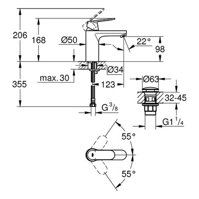 Grohe EH-WT-Batterie Eurosmart C M-Size Push-open Ablaufgarnitur, Farbe chrom Bild 3