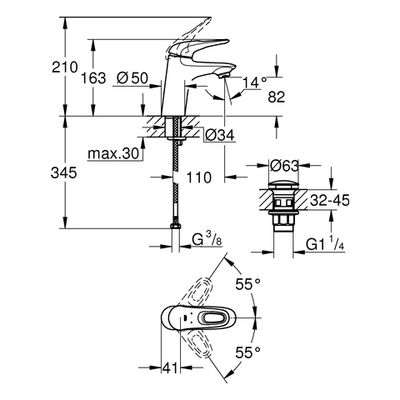 Grohe EH-WT-Batterie Eurostyle 23929_3 S-Size Push-open Abl.grt. Hebel ohne, Farbe chrom Bild 3