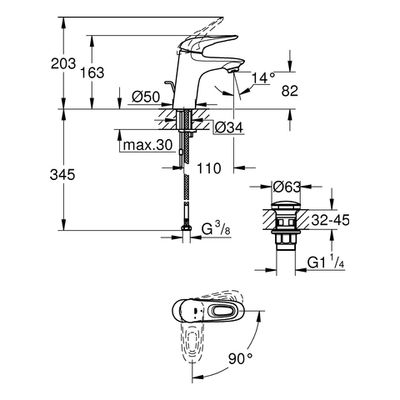 Grohe EH-WT-Batt. Eurostyle 23930_3 S-Size MST kalt PO Abl.grt. H.ohne, Farbe chrom Bild 3