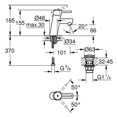 Grohe EH-WT-Batterie Concetto 23931_1 S-Size Push-open Ablaufgarnitur, Farbe chrom Bild 3