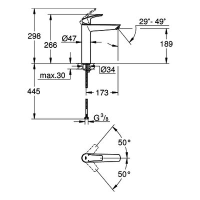 Grohe EH-WT-Batterie Eurosmart 23971_3 XL-Size, für freist. Waschschüsseln, Farbe chrom Bild 3