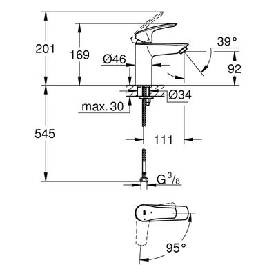 Grohe EH-WT-Batterie Eurosmart 23974_3 S-Size MST kalt 3,5l/min gl.Körper, Farbe chrom Bild 3