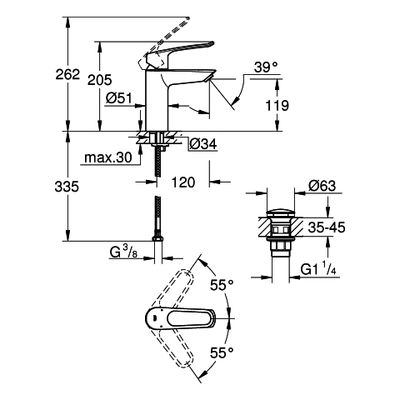 Grohe EH-WT-Batterie Eurosmart 23981_3 M-Size offener Hebel PO-Ablaufgrt, Farbe chrom Bild 3