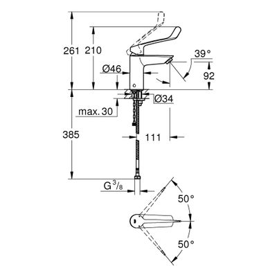 Grohe EH-WT-Batterie Eurosmart 23984_3 S-Size Verbrühschutz langer Hebel, Farbe chrom Bild 3