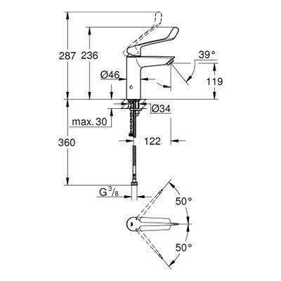Grohe EH-WT-Batterie Eurosmart 23985_3 M-Size Verbrühschutz langer Hebel, Farbe chrom Bild 3