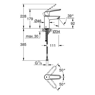 Grohe EH-WT-Batterie Eurosmart 23986_3 S-Size Verbrühschutz offener Hebel, Farbe chrom Bild 3