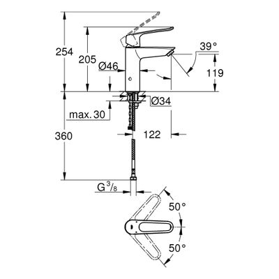 Grohe EH-WT-Batterie Eurosmart 23987_3 M-Size Verbrühschutz offener Hebel, Farbe chrom Bild 3