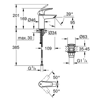 Grohe EH-WT-Batterie Eurosmart 23988_3 S-Size PO-Ablaufgrt, Farbe chrom Bild 3