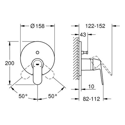 Grohe Farbset Einhebel-Wannenbatt. Eurosmart C, für Rapido SmartBox, verchromt, 200 x 200 x 122 mm, Farbe chrom Bild 3