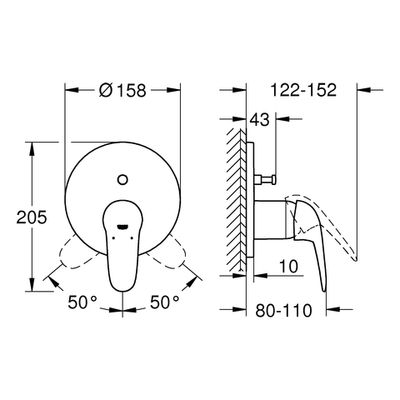 Grohe Farbset Einhebel-Wannenbatt. Eurostyle, für Rap. SmartBox, Hebel geschl, 243 x 180 x 122 mm, Farbe chrom Bild 3